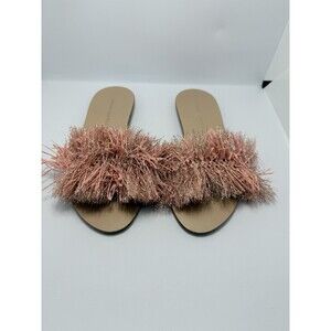Loeffler Randall Katie Raffia Plank Slides, Ballet/Rose Gold Women’s Size 7